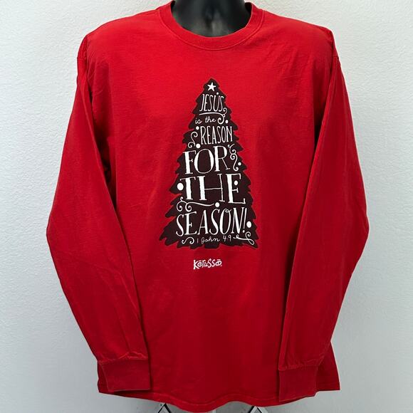 Jesus Christ Reason For Season T Shirt Kerusso Christmas LS Red Mens XL X-Large - Picture 2 of 6